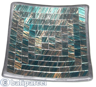Mosaic Square Plate Set Of 3, Handmade From Terracotta And Glass