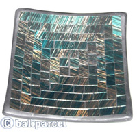 Mosaic Square Plate Set Of 3, Handmade From Terracotta And Glass