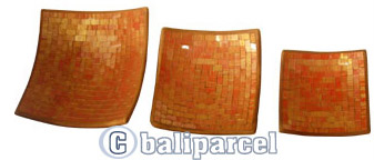 Mosaic Square Plate Set Of 3, Handmade From Terracotta And Glass