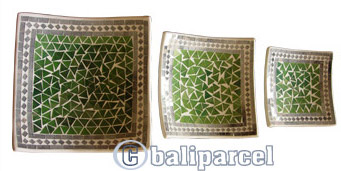 Mosaic Square Plate Set Of 3, Handmade From Terracotta And Glass