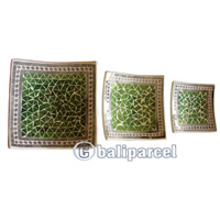 Mosaic Square Plate Set Of 3, Handmade From Terracotta And Glass