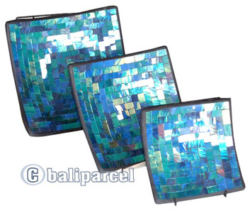 Mosaic Square Plate Set Of 3, Handmade From Terracotta And Glass