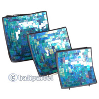 Mosaic Square Plate Set Of 3, Handmade From Terracotta And Glass