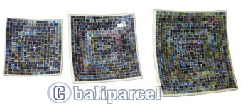 Mosaic Square Plate Set Of 3, Handmade From Terracotta And Glass