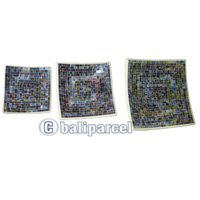 Mosaic Square Plate Set Of 3, Handmade From Terracotta And Glass