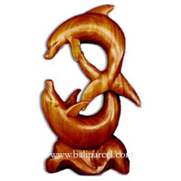 Wooden Two Dolphin Carving, Hand Carved From Suar Wood