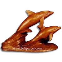 Wooden Two Dolphin Carving, Hand Carved From Suar Wood