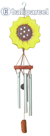 Sun Flower Windchime, Handcarved Fromwood And Pipe. 