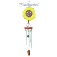 Sun Flower Windchime, Handcarved Fromwood And Pipe. 