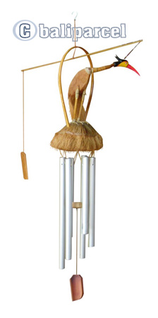 Bird Windchime, Handcarved From Bamboo And Pipe.