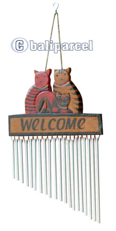 Cat Windchime, Handcarved From Wood And Pipe. 