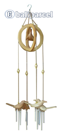 Bird Windchime, Handcarved From Wood And Pipe.