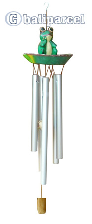 Frog Windchime, Handcarved From Wood And Pipe.
