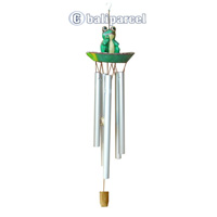Frog Windchime, Handcarved From Wood And Pipe.