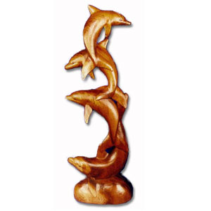 Wooden Four Dolphins, Wood Carving From Suar Wood