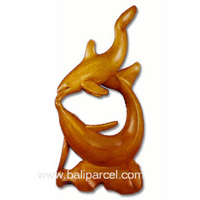 Wooden Two Dolphin Carving, Hand Carved From Suar Wood