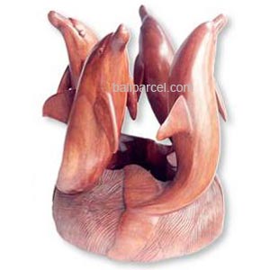 Wooden Coffee Table Four Dolphin, Hand Carved From Suar Wood