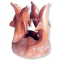 Wooden Coffee Table Four Dolphin, Hand Carved From Suar Wood