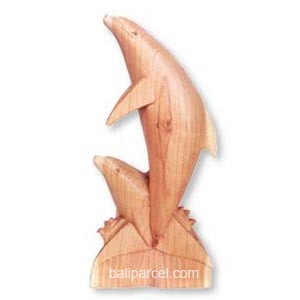 Wooden Two Dolphins, Hand Carved From Hibiscus Wood