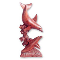 Wooden Two Dolphins, Hand Carved From Hibiscus Wood
