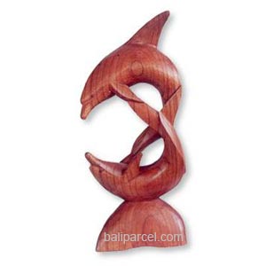 Wood Carvings Two Dholpin, Hand Carved From Hibiscus Wood