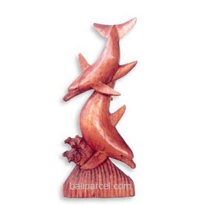 Wood Carvings Two Dholpin, Hand Carved From Hibiscus Wood