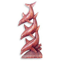 Three Dholpin Wood Carvings, Hand Carved From Hibiscus Wood