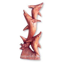 Wooden Three Dholpin, Hand Carved From Hibiscus Wood