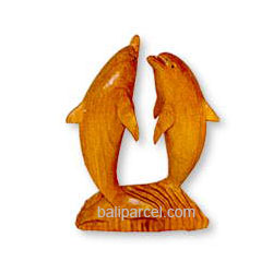 Wood Carvings Two Dholpin, Hand Carved From Hibiscus Wood