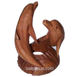 Wood Carvings Two Dholpin, Hand Carved From Hibiscus Wood