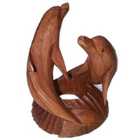 Wood Carvings Two Dholpin, Hand Carved From Hibiscus Wood