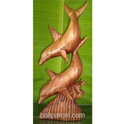 Wood Carvings Two Dholpin, Hand Carved From Hibiscus Wood