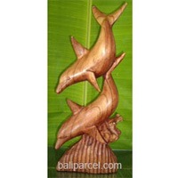 Wood Carvings Two Dholpin, Hand Carved From Hibiscus Wood