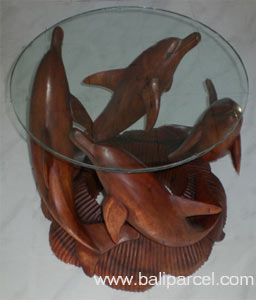 Wooden Coffee Table Four Dolphin, Include With Glass On Top