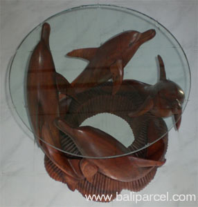 Wooden Coffee Table Four Dolphin, Include With Glass On Top