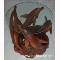 Wooden Coffee Table Four Dolphin, Include With Glass On Top
