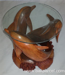 Wooden Coffee Table Three Dolphin, Include With Glass On Top