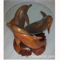 Wooden Coffee Table Three Dolphin, Include With Glass On Top