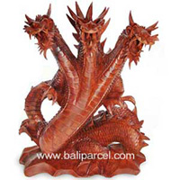 Wooden Dragon With 3 Head Carving, Hand Carved From Suar Wood