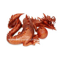 Wooden Dragon With Ball Wood Carving, Hand Carved From Suar Wood