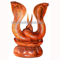 Wooden King Cobra, Hand Carved From Suar Wood