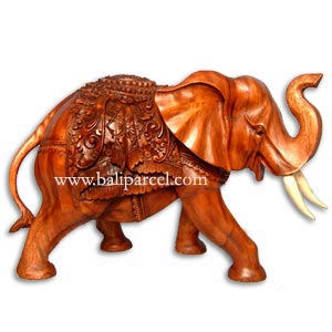 Wooden Elephant With Carving, Hand Carved From Suar Wood