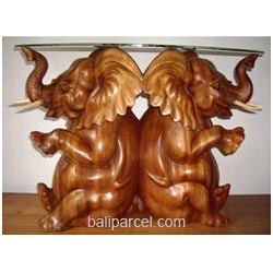 Wooden Coffee Table Elephant, Hand Carved From Suar Wood (included Glass 8ml)