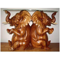 Wooden Coffee Table Elephant, Hand Carved From Suar Wood (included Glass 8ml)
