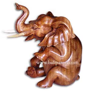 Wooden Sitting Elephant, Hand Carved From Suar Wood