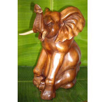 Wooden Sitting Elephant, Hand Carved From Suar Wood