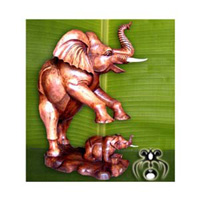 Wooden Elephant With Baby, Hand Carved From Suar Wood