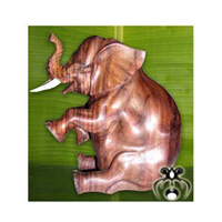 Wooden Sitting Elephant, Hand Carved From Sono Wood