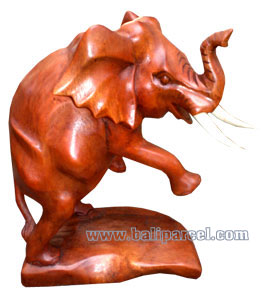 Wooden Standing Elephant, Hand Carved From Suar Wood