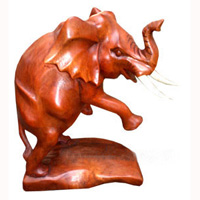Wooden Standing Elephant, Hand Carved From Suar Wood